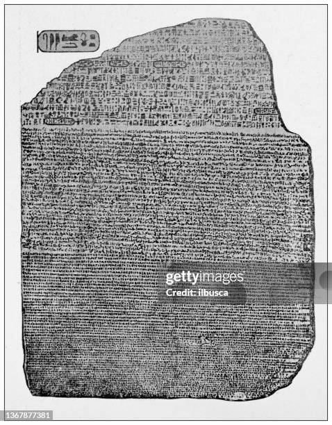 antique travel photographs of egypt: the rosetta stone - rosetta stone stock illustrations