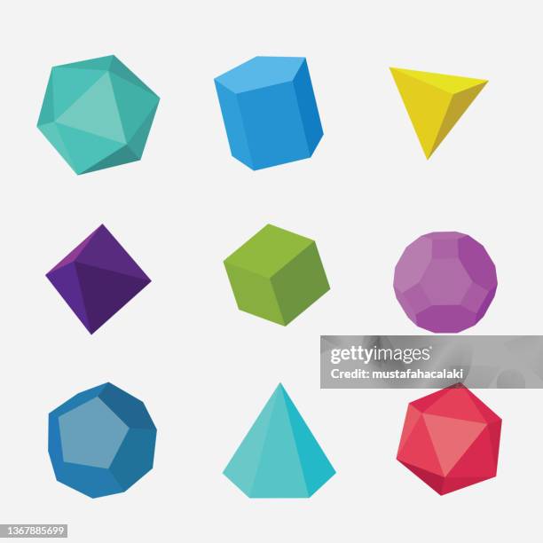 three dimensional colourful solid icons - pyramid shape 3d stock illustrations