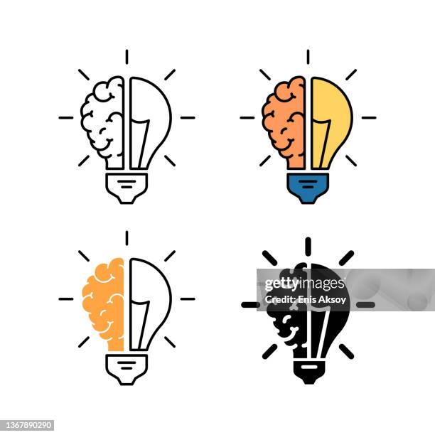 brain and light bulb icon - light bulb stock illustrations
