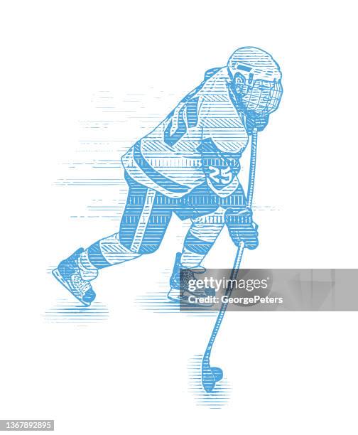 eishockeyspieler schlittschuhlaufen und den puck schießen - weiße abstammung stock-grafiken, -clipart, -cartoons und -symbole