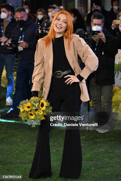 Noemi attends the green carpet ahead of the 72nd Sanremo Music Festival 2022 at Teatro Ariston on January 31, 2022 in Sanremo, Italy.