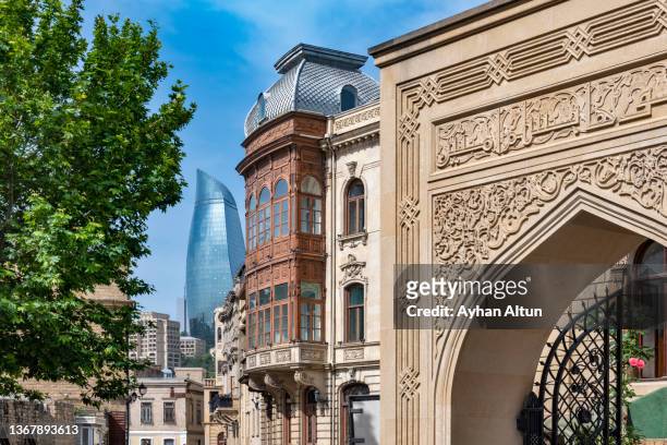 old and new architecture in baku, azerbaijan - azerbaijan stock-fotos und bilder