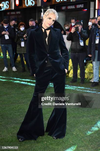 Achille Lauro attends the green carpet ahead of the 72nd Sanremo Music Festival 2022 at Teatro Ariston on January 31, 2022 in Sanremo, Italy.