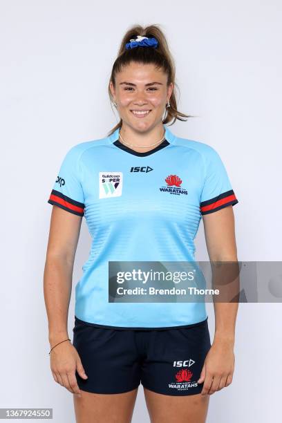 Piper Duck of the Waratahs poses during the NSW Waratahs Super W Rugby 2022 headshots session at David Phillips Sports Complex on January 31, 2022 in...
