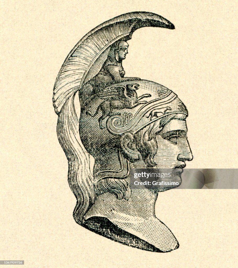 Greek soldier with helmet drawing 1898