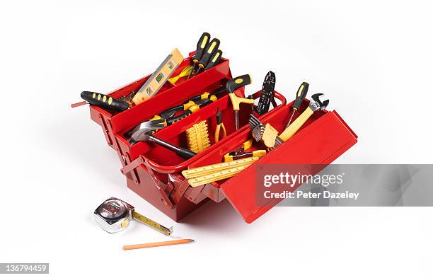 handyman's toolbox - werkzeugkasten stock-fotos und bilder