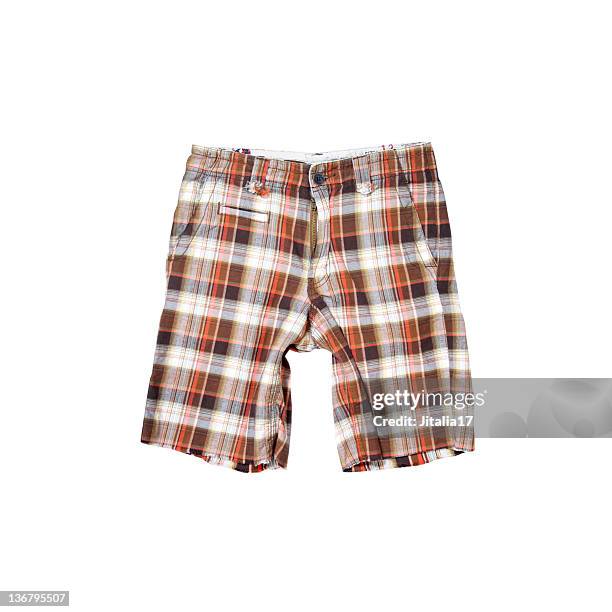 skater shorts on white background - checked shorts stock pictures, royalty-free photos & images