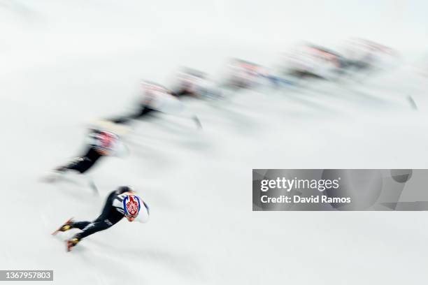 Daeheon Hwang of Team South Korea trains during a Short Track Speed Skating official training session ahead of the Winter Olympics at the Capital...