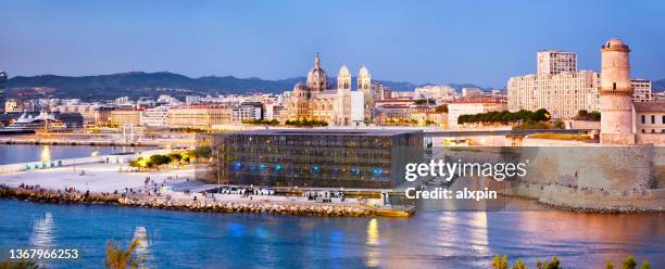 entrance to old port of marseille, france - vieux port stock pictures, royalty-free photos & images