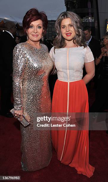 Personalities Sharon Osbourne and Kelly Osbourne arrive at the People's Choice Awards 2012 at Nokia Theatre LA Live on January 11, 2012 in Los...