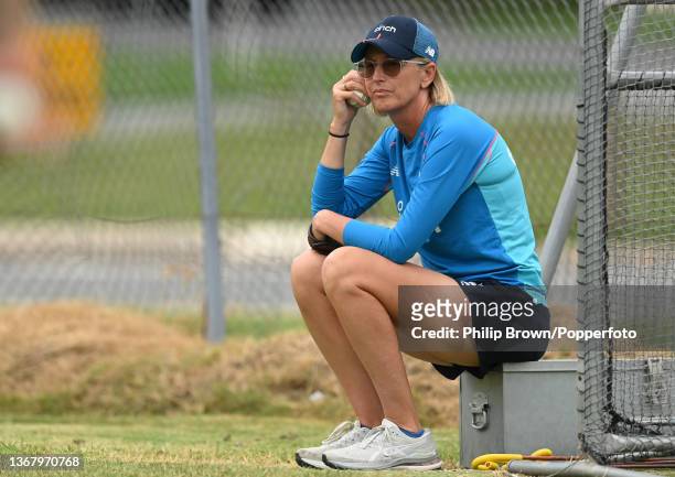 Lisa Keightley looks on during an England Women's Ashes Squad Training Session on February 01, 2022 in Canberra, Australia.