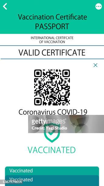 mock-up of the vaccine passport screen for smartphones. - covid 19 vaccine card stock pictures, royalty-free photos & images