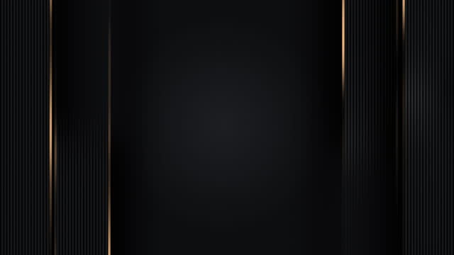 4k Abstract luxury black grey gradient backgrounds with rectangle frame, animated golden metallic stripes.