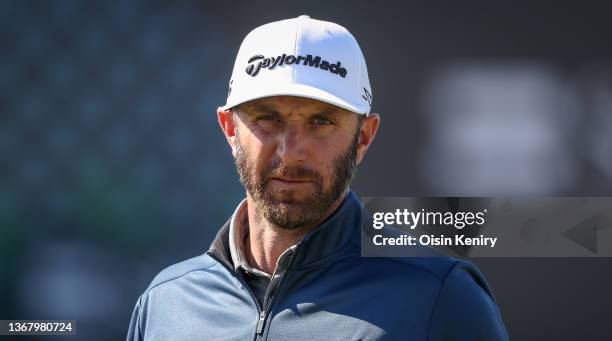 Dustin Johnson of The USA during a practice round prior to the PIF Saudi International at Royal Greens Golf & Country Club on February 01, 2022 in Al...