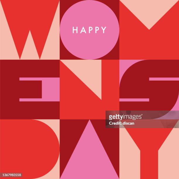ilustrações de stock, clip art, desenhos animados e ícones de women's day greeting card with geometric typography. - março