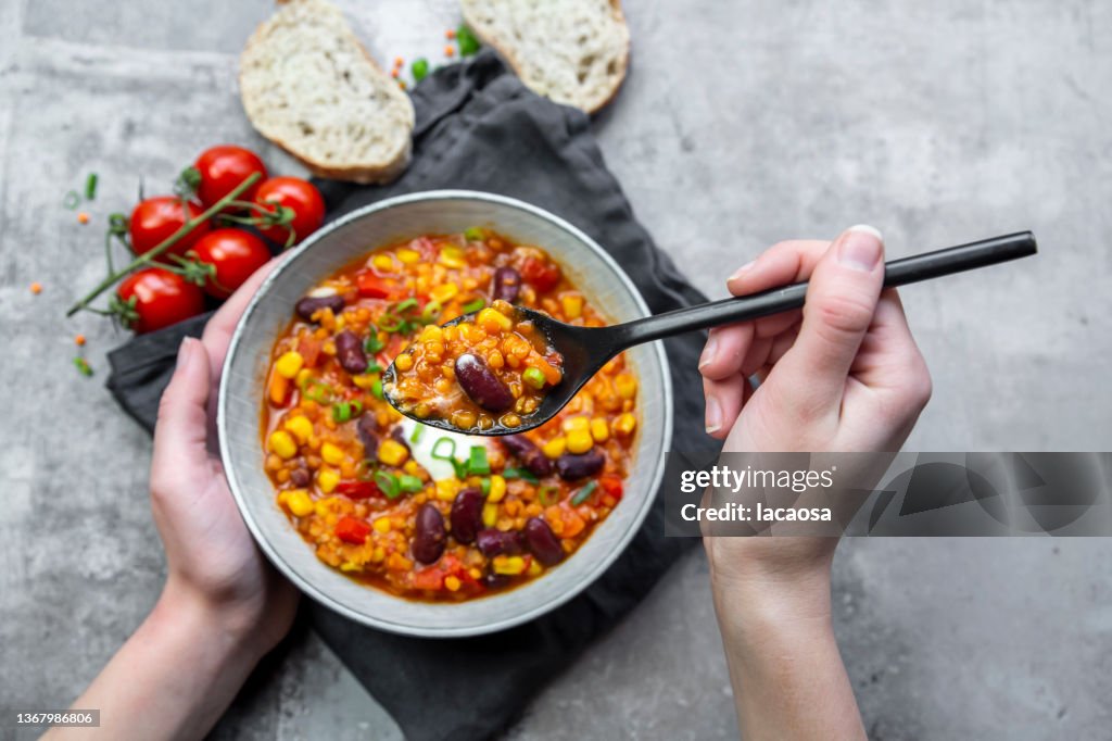 Vegetarian chili, chili sin carne