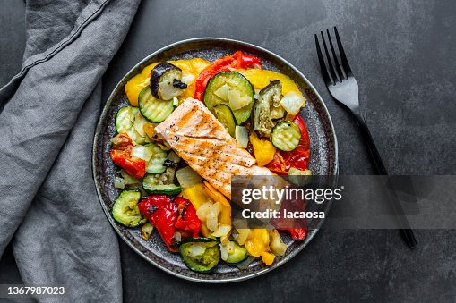 Roasted salmon with vegetables Roasted salmon with vegetables