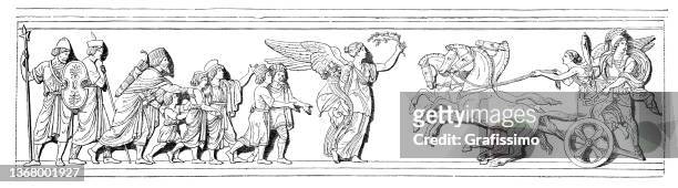 alexander the great entering babylonia frieze 1898 - ancient babylon stock illustrations