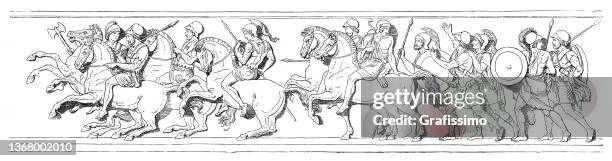 alexander the great entering babylonia frieze 1898 - the great battles stock illustrations