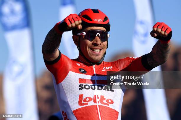 Caleb Ewan of Australia and Team Lotto Soudal celebrates winning during the 6th Saudi Tour 2022, Stage 1 a 198km stage from Winter park to Winter...