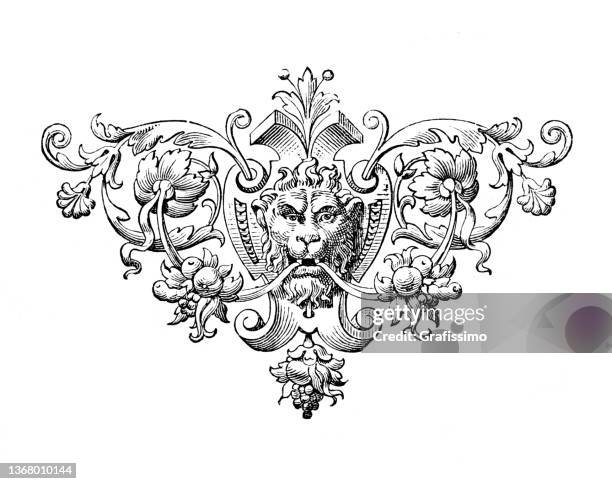 art nouveau design element for decoration with human face flower drawing 1898 - art nouveau stock illustrations