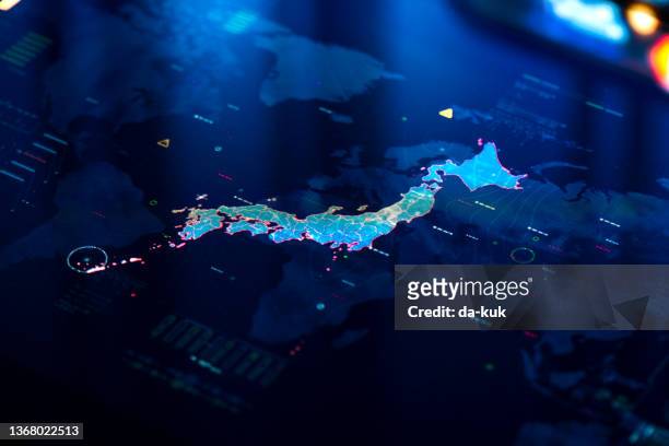 デジタルディスプレイ上の日本地図 - 日本地図 ストックフォトと画像