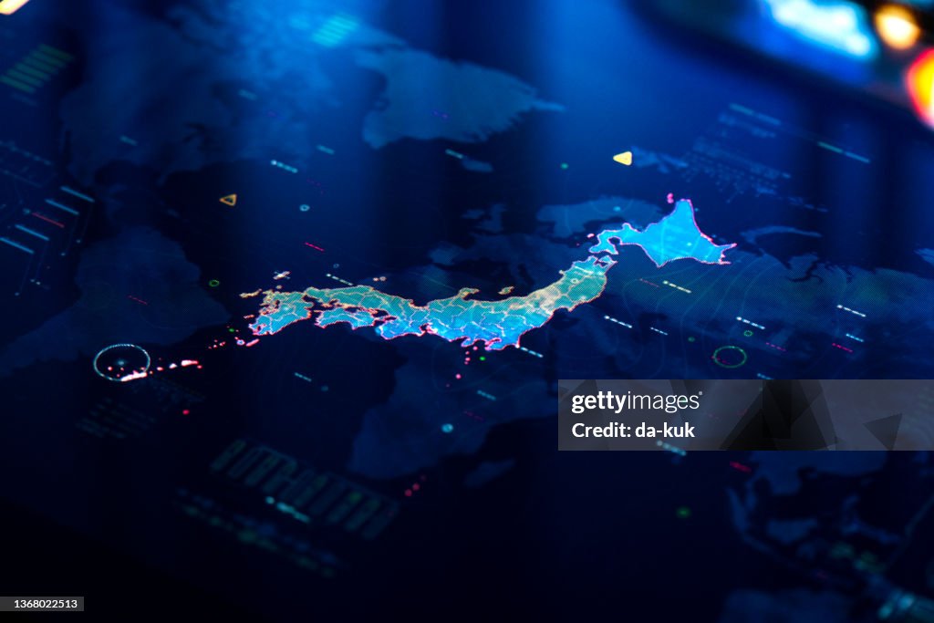 Japan Map Computer Map Of Japan On Digital Display High-Res Stock Photo - Getty Images