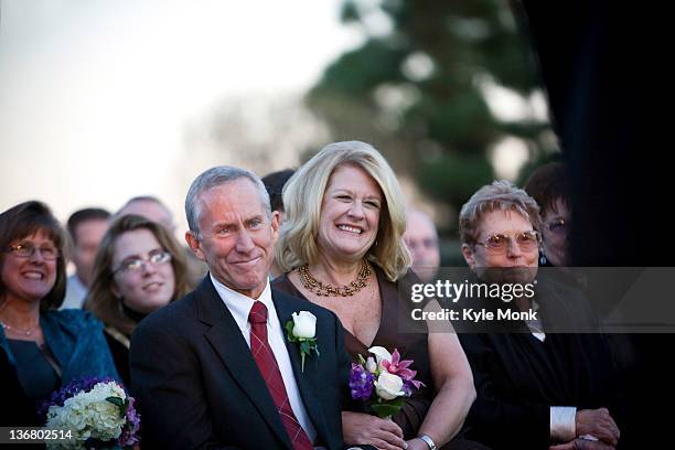 family and guests watching wedding - attendance imagens e fotografias de stock