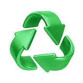 Green recycling symbol, recycle icon isolated on white. Clippinf path included