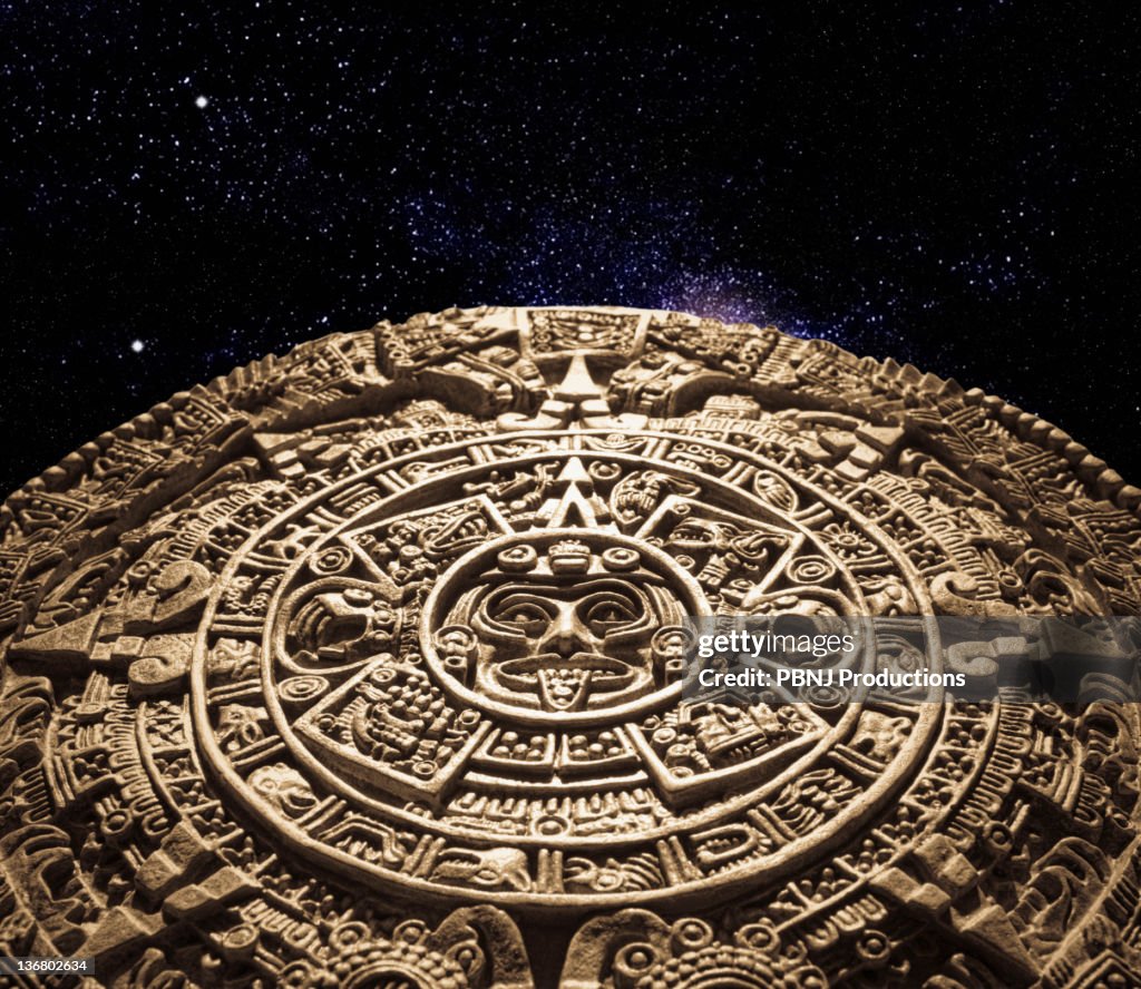 Aztec calendar stone carving in space