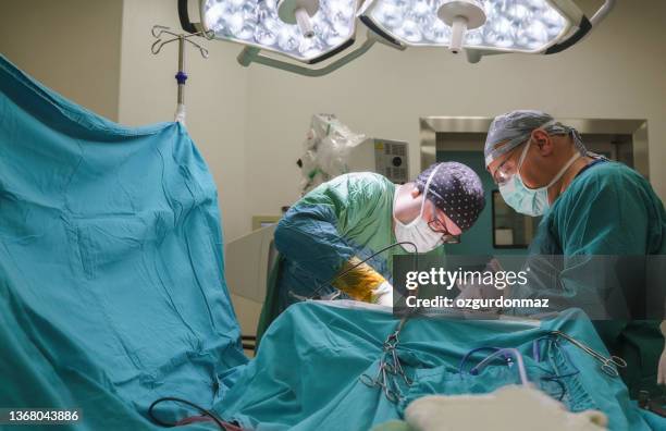 neurochirurgen-team, das hirntumorchirurgie im operationssaal des krankenhauses durchführt - neurosurgery stock-fotos und bilder