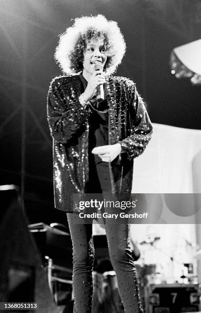 American Pop and R&B singer Whitney Houston performs onstage at Jones Beach Theatre, Wantagh, New York, August 2, 1986.