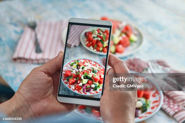 watermelon cucumber salad with feta cheese - feta cheese stock pictures, royalty-free photos & images