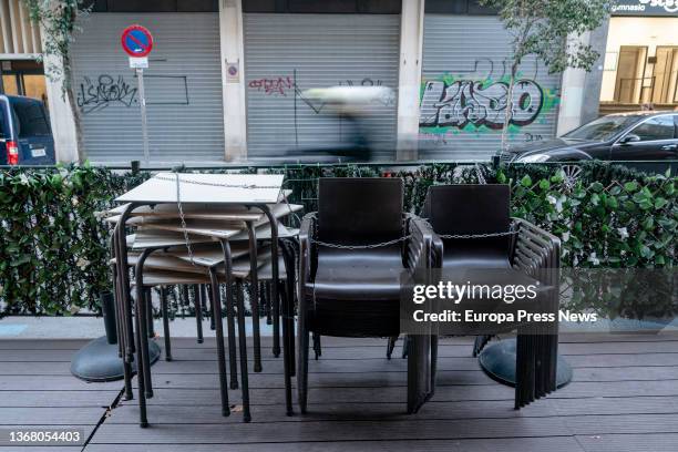 Terrace collected in Gaztambide street, on the same day that the modified ordinance of Madrid Terraces has entered into force, in Ponzano street, on...