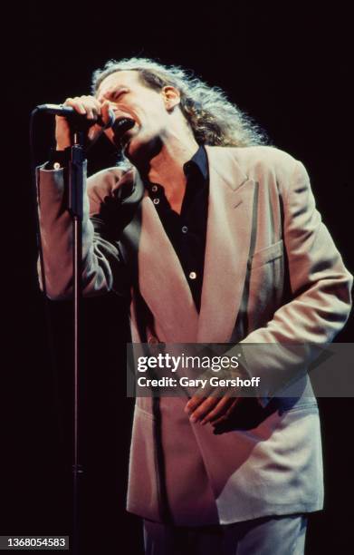 American Pop singer Michael Bolton performs onstage at the Jones Beach Theater, Wantagh, New York, August 27, 1991.