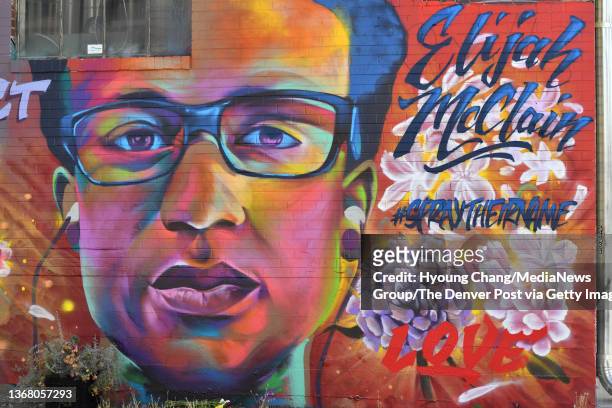 Mural of Elijah McClain, painted by Thomas "Detour" Evans, is seen on the back side of the Epic Brewing building in Denver, Colorado on Thursday,...