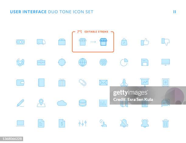user interface simple duotone flat line icon set ii - small business laptop stock illustrations