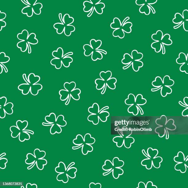 little white outline clover leaves seamless pattern - shamrock stock illustrations