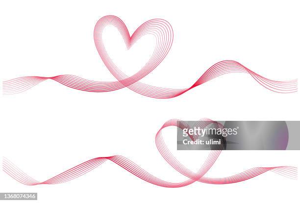 horizontal lines with hearts - one line drawing abstract line art stock illustrations