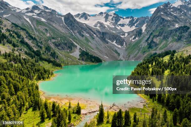 high multa lake,altai republic,russia,scenic view of lake and mountains against sky - republic of altai bildbanksfoton och bilder