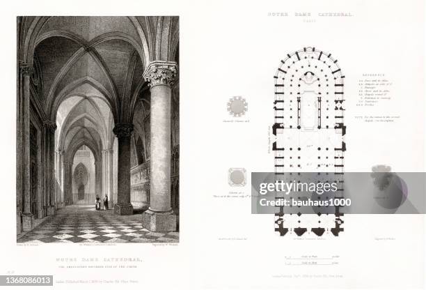 illustrations, cliparts, dessins animés et icônes de français cathédrale, cathédrale notre-dame, france, gravure français antique, 1837 - notre-dame
