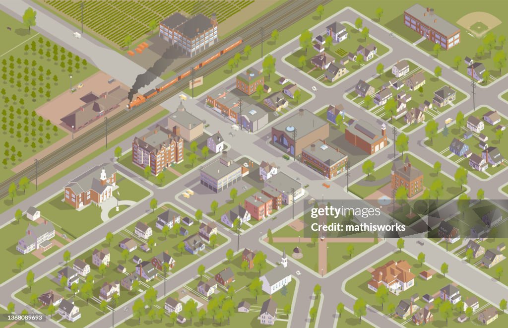 Isometrische Stadt illustration aus den 1920er Jahren