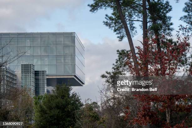 The exterior of the ExxonMobil Spring campus is seen on February 01, 2022 in Houston, Texas. The energy giant announced on Monday that it will be...