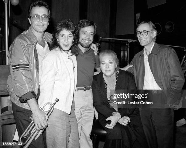 American trumpeter Herb Alpert, his wife, American singer, lyricist and author Lani Hall, Brazilian musician Sérgio Mendes, and American songwriting...