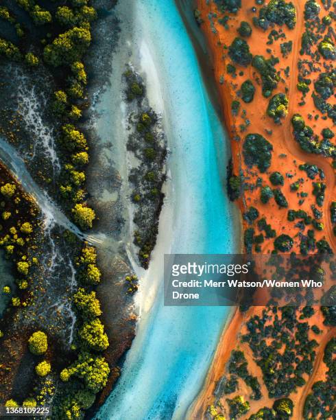 aerial view of little lagoon shark bay - drone 4k - australia aerial stock pictures, royalty-free photos & images