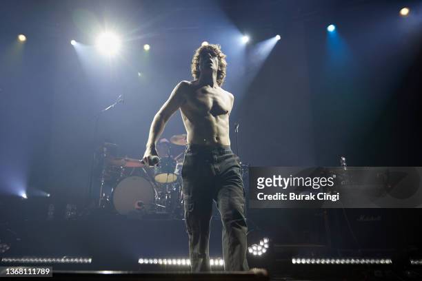 Brendan Yates of Turnstile performs at The Roundhouse on February 01, 2022 in London, England.