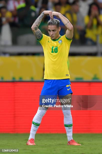 Antony of Brazil celebrates after scoring the third goal of his team during a match between Brazil and Paraguay as part of FIFA World Cup Qatar 2022...