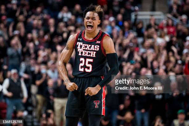 Guard Adonis Arms of the Texas Tech Red Raiders celebrates during the first half of the college basketball game against the Texas Longhorns at United...