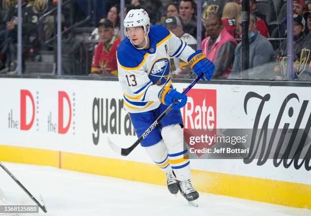 Mark Pysyk of the Buffalo Sabres skates during the first period of a game against the Vegas Golden Knights at T-Mobile Arena on February 01, 2022 in...