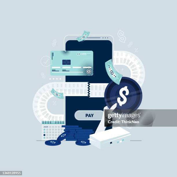 online bill payment, tax bill and receipt document - paperless statement stock illustrations